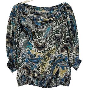 NWT BCBG Maxazria 70s Paisley Blouse Size Small